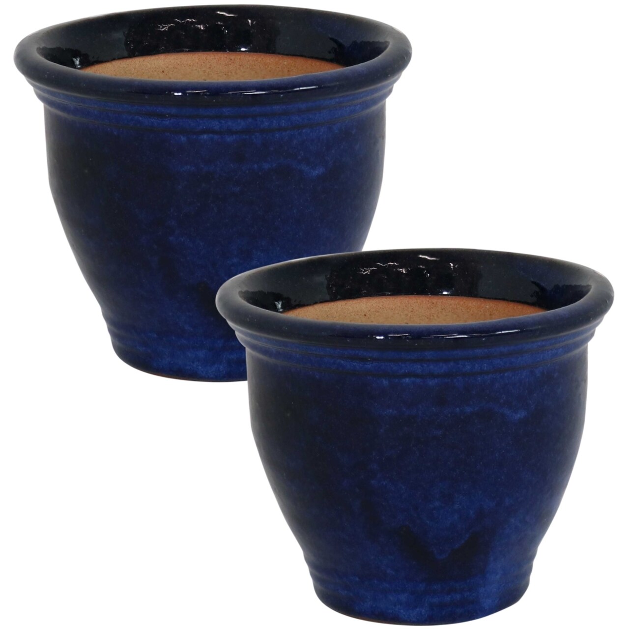Sunnydaze 9 In Studio Glazed Ceramic Planter - Imperial Blue - Set Of 2